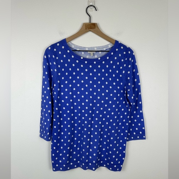 Talbots Cotton Crew Neck Blue Polka Dots Lightweight Sweater Women’s Sz M - Picture 1 of 4